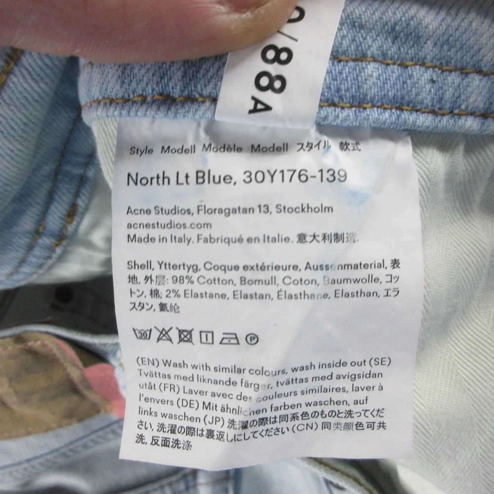 Acne Studios North Lt Blue Jeans Mens 32x28 Light Wash Slim Straight Stretch